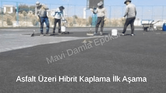 asfalt üzeri hibrit reçine zemin kaplama detayı